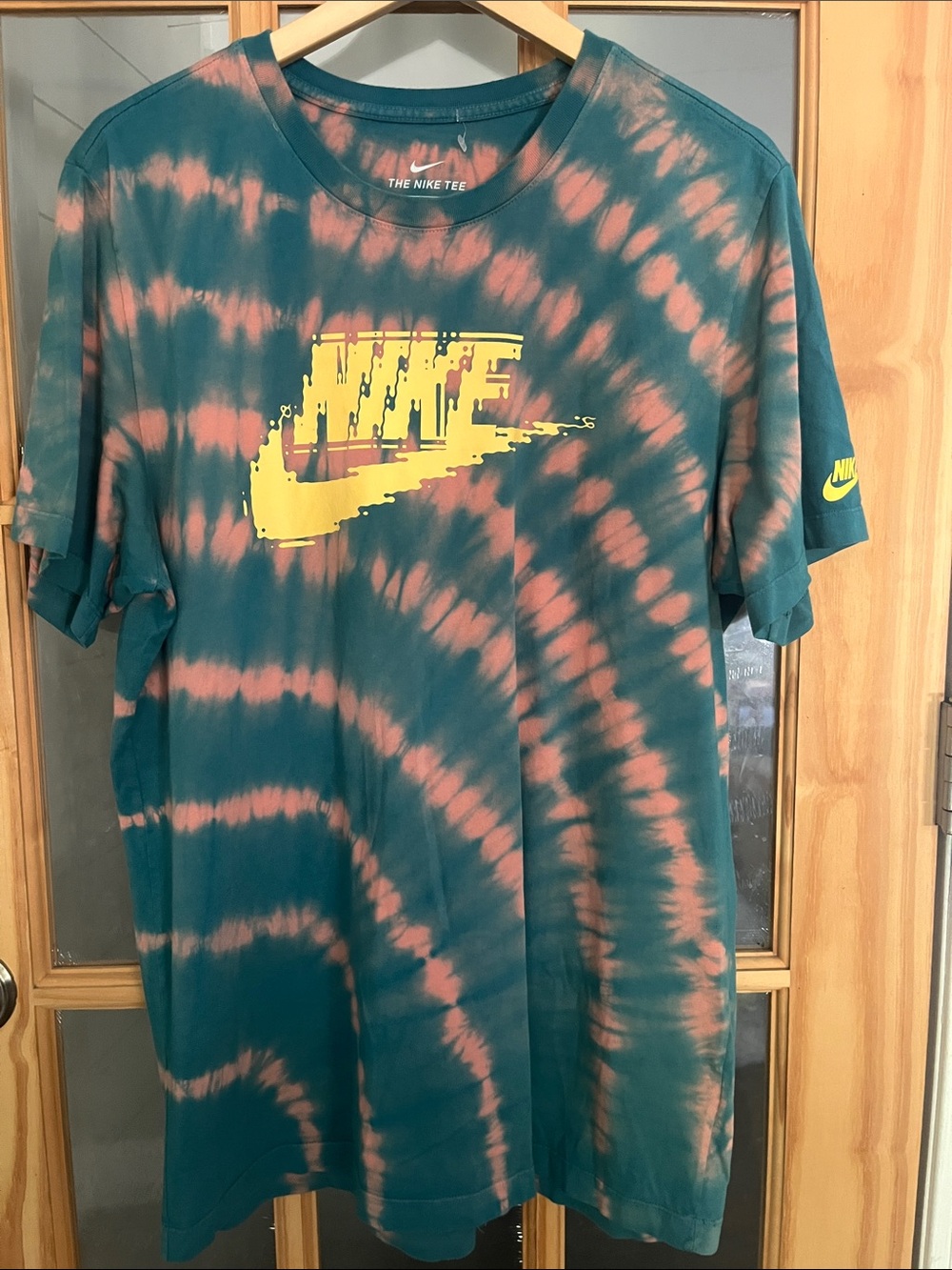 Nike Festival Tie Dye The Nike Tee Teal Peach yellow paint Swoosh Logo- Large